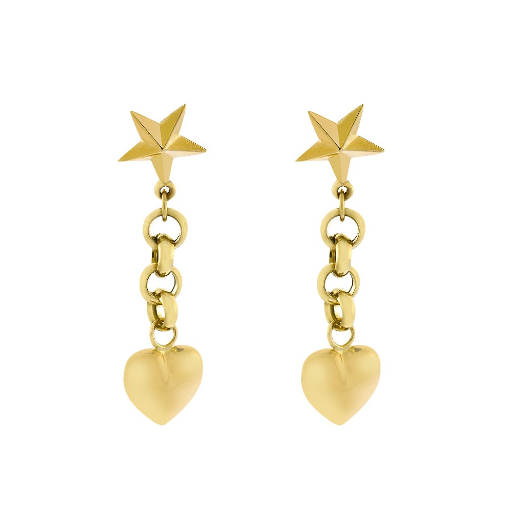 14k Yellow Gold Heart And Star Dangle Earrings 226$